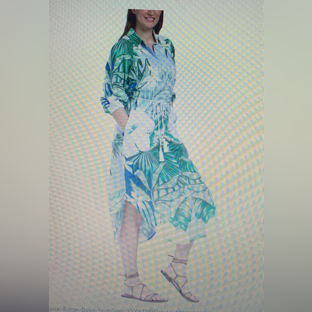 Cynthia linen blend tropical button shirt dress